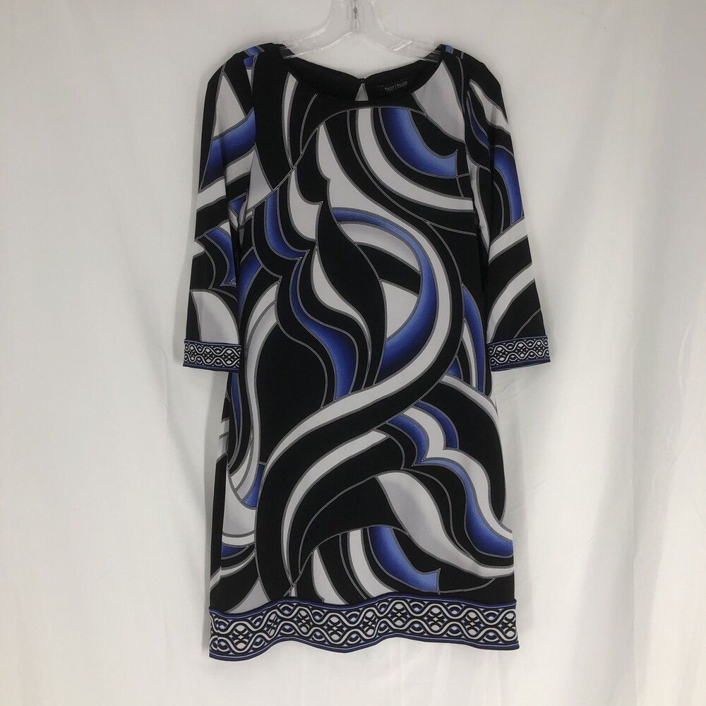 White House Black Market Blue Floral 3/4 Sleeve Blouson Dress Size Small